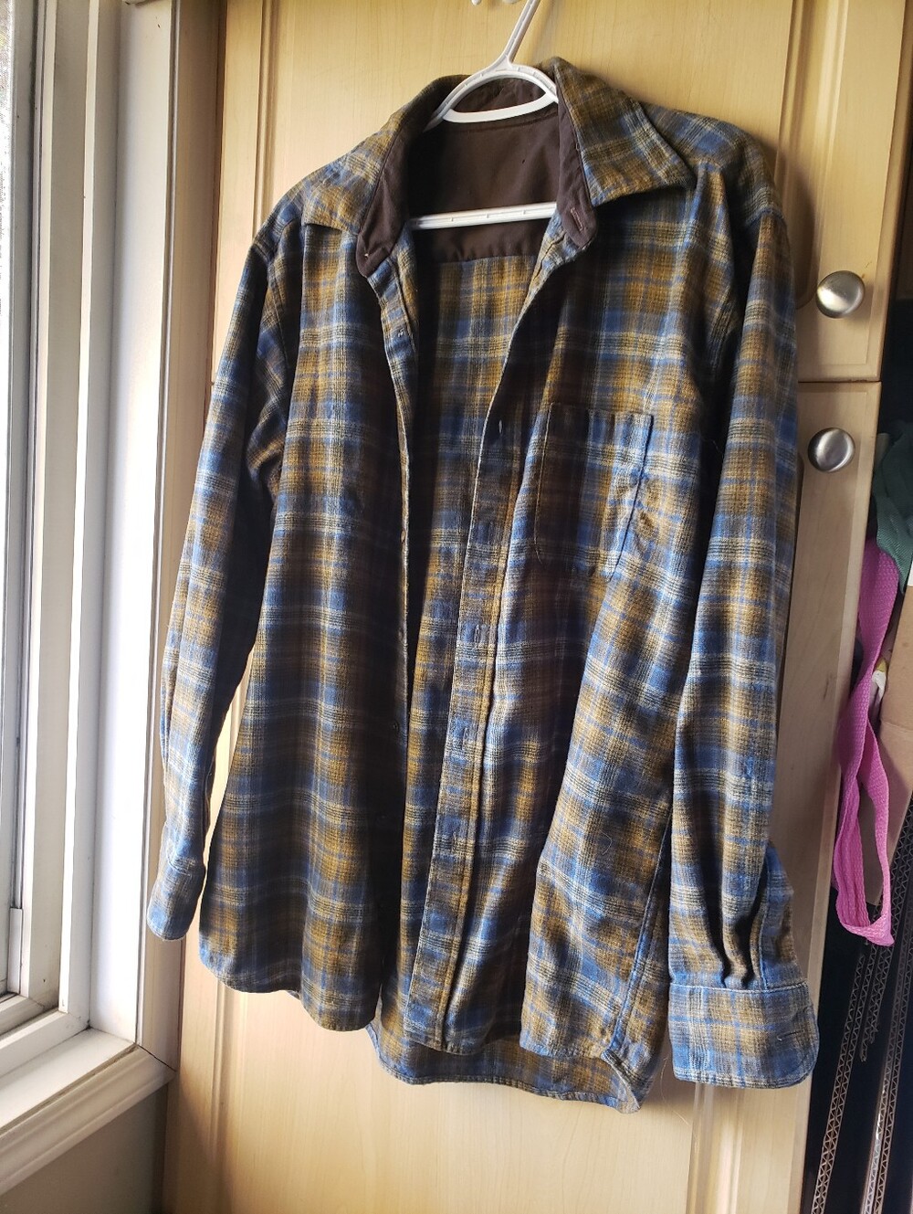 100% Wool Men's Plaid Flannel Jacket - Brown & Blue